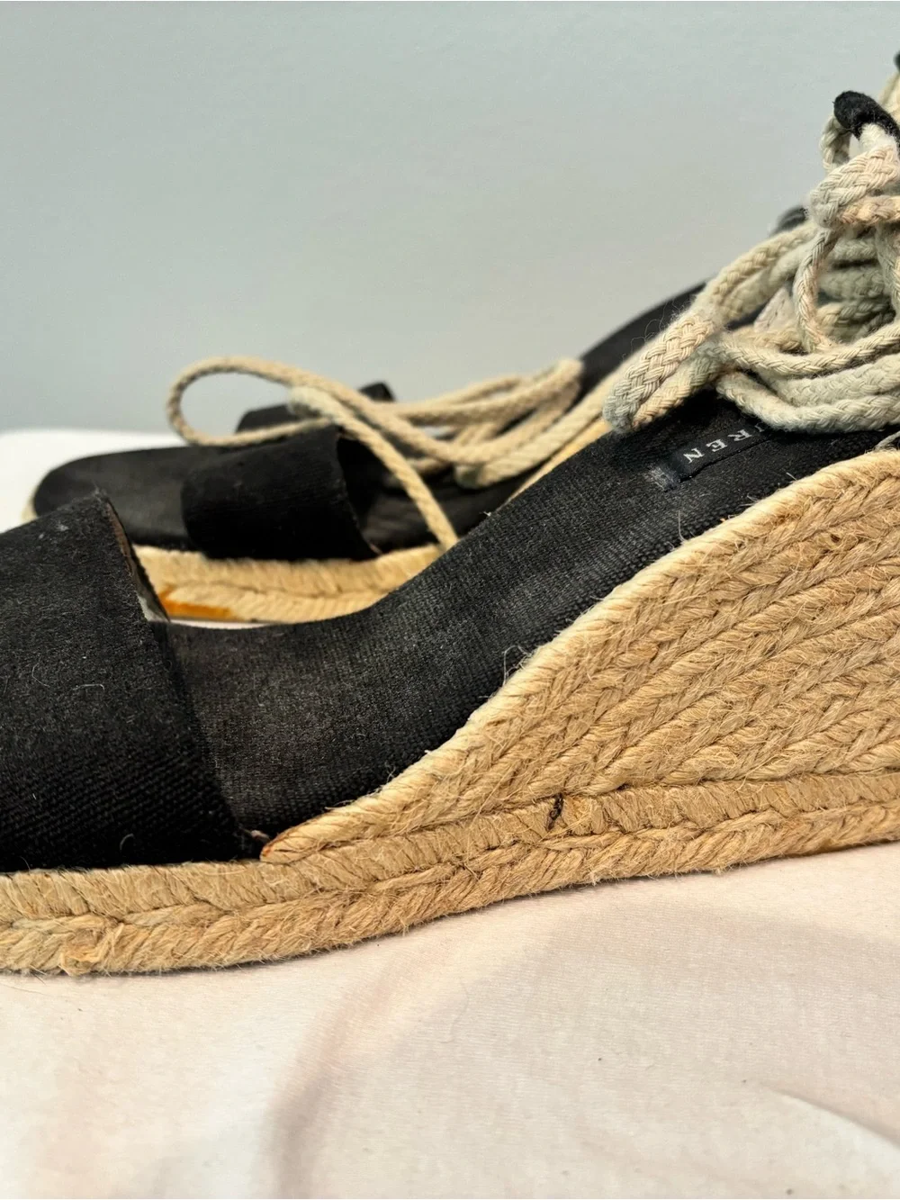 Ralph Lauren Black Canvas Espadrille Wedges with Rope Tie
